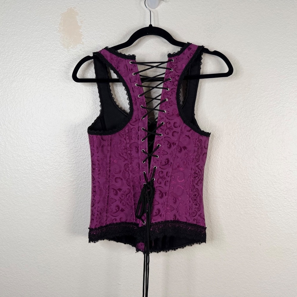 iCollection Corset Purple Sz 34 Jacquard Lace Up Gothic Renaissance  Steampunk - Picture 2 of 10